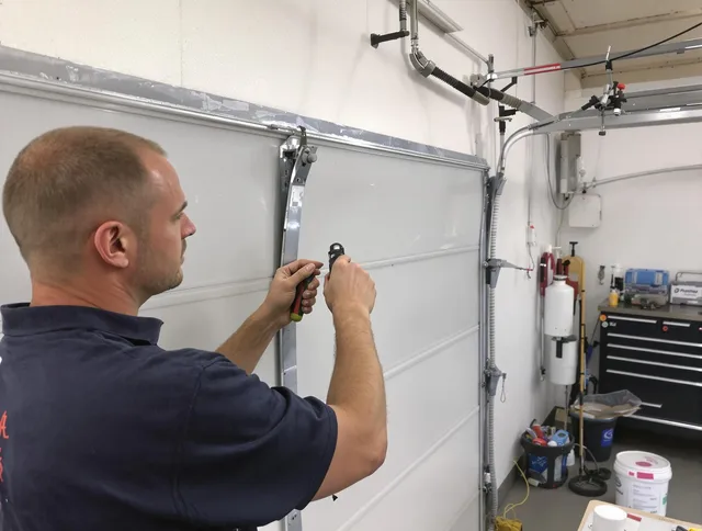 Before and after garage door dent repair by Milford Garage Door Repair in Milford