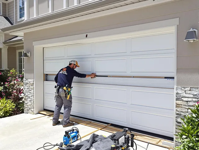 Milford Garage Door Repair team performing complete garage door replacement at Milford residence