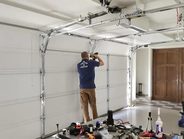 Milford Garage Door Repair certified technician performing precision garage door repair in Milford