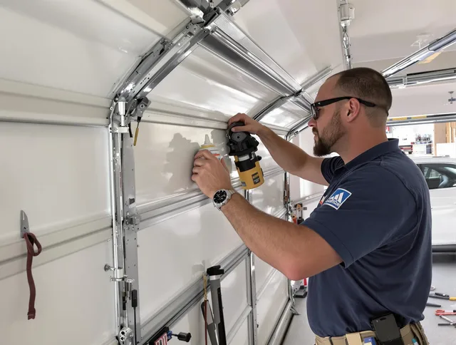 Milford Garage Door Repair technician quieting a noisy garage door in Milford