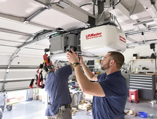 Milford Garage Door Repair technician performing advanced diagnostics on garage opener in Milford